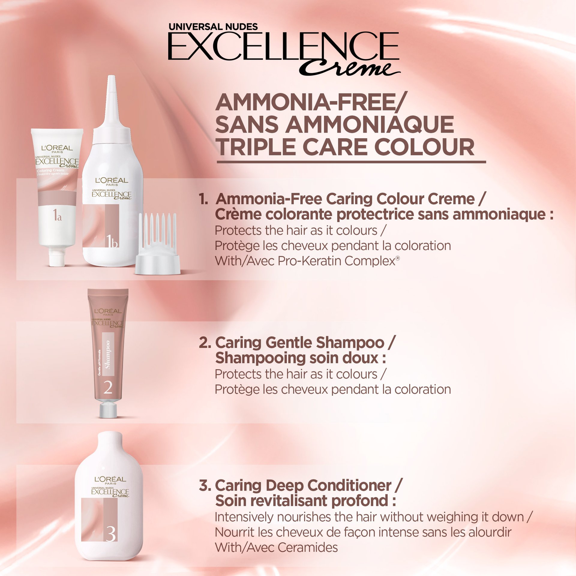 L'Oréal Paris Excellence Crème Universal Nudes Bénéfices du Produit pour couvrir les cheveux gris avec une formule sans ammoniaque